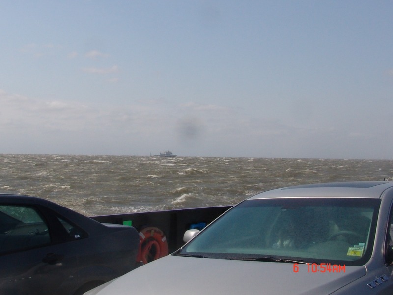 Passing the outbound ferry bound for Cedar Island