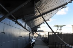 Boarding Intrepid from the port side under the elevator...