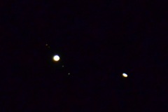 Best view of the Galilean moons (from NW to SE:  Europa, Callisto, Jupiter, Io, and Ganymede).