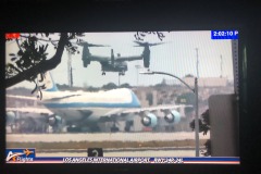 V-22 Ospreys flying escort for Marine One lifting off