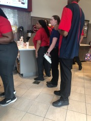 Miss Savy (in blue) awaiting duty assignment...