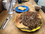 Back at the cafe with a massive pancake that ultimately ended up defeating me despite hardly eating the day prior!