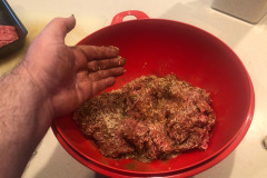 Time to get those hands dirty and mix it up real good! If your hand ends up the same colour as the paprika, you're doing it right! Time to get those hands dirty and mix it up real good! If your hand ends up the same colour as the paprika, you're doing it right!