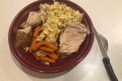 Some Eastern NC sauce, some water, and a few hours in the crock pot on LOW and it's finished! Some Eastern NC sauce, some water, and a few hours in the crock pot on LOW and it's finished!