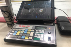 This is the compact setup when I'm doing all three tasks...keeping stats, working scoreboard, and spinning the tunes.