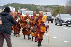 The monks are on their way to their lunch break on the other side of the bridge over Jordan Lake...