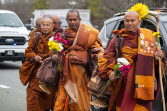 The monks are on their way to their lunch break on the other side of the bridge over Jordan Lake...