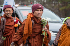 The monks are on their way to their lunch break on the other side of the bridge over Jordan Lake...