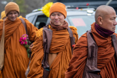 The monks are on their way to their lunch break on the other side of the bridge over Jordan Lake...