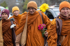 The monks are on their way to their lunch break on the other side of the bridge over Jordan Lake...