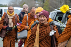 The monks are on their way to their lunch break on the other side of the bridge over Jordan Lake...