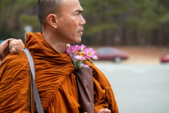 The monks are on their way to their lunch break on the other side of the bridge over Jordan Lake...